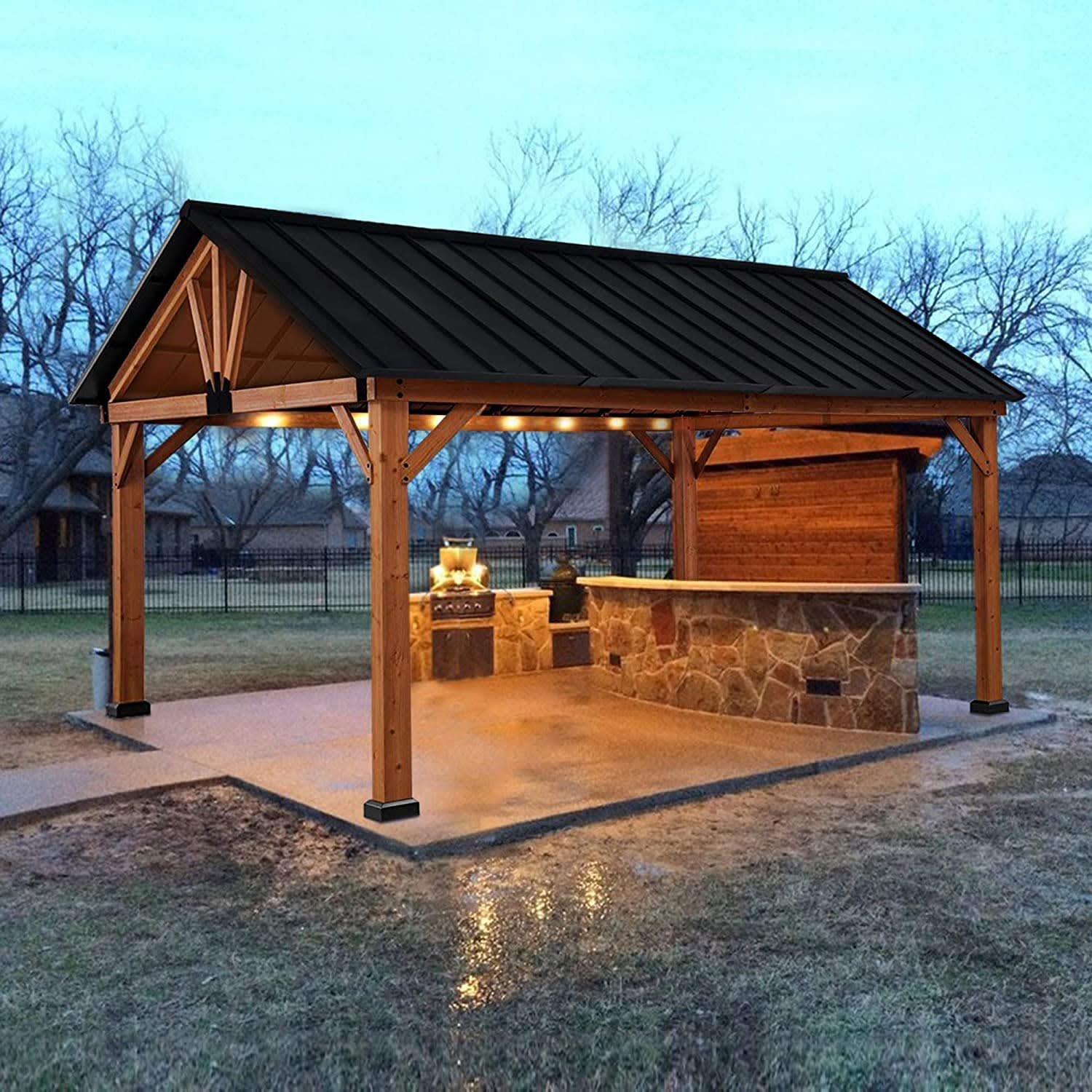 Custom stone patio extending a Dallas home into the outdoors